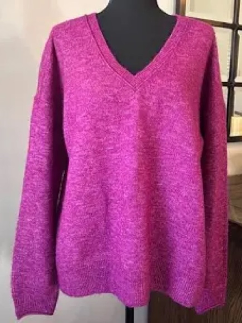 Lucky Brand Women's V-Neck Sweater in Bright Fuchsia